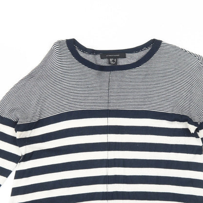 Atmosphere Womens Blue Striped Polyamide Basic T-Shirt Size 10 Round Neck