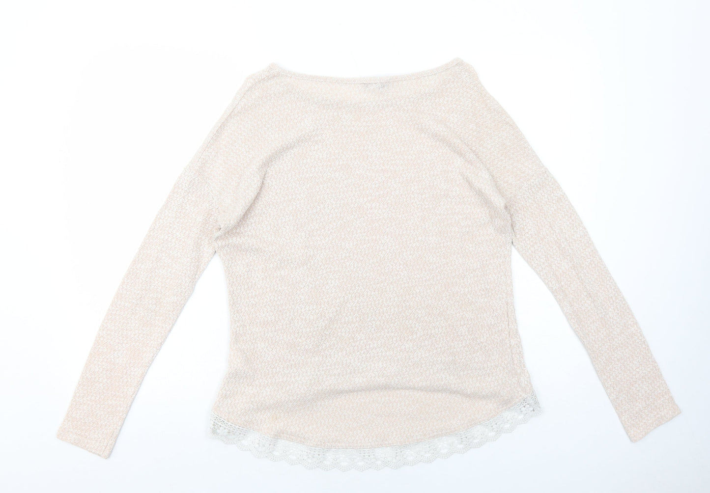 New Look Womens Pink Polyester Basic T-Shirt Size 12 Round Neck - Lace Detail