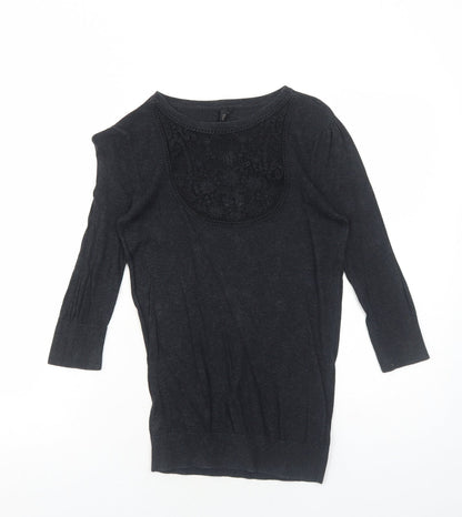 Topshop Womens Grey Round Neck Cotton Pullover Jumper Size 8 Pullover - Lace Front