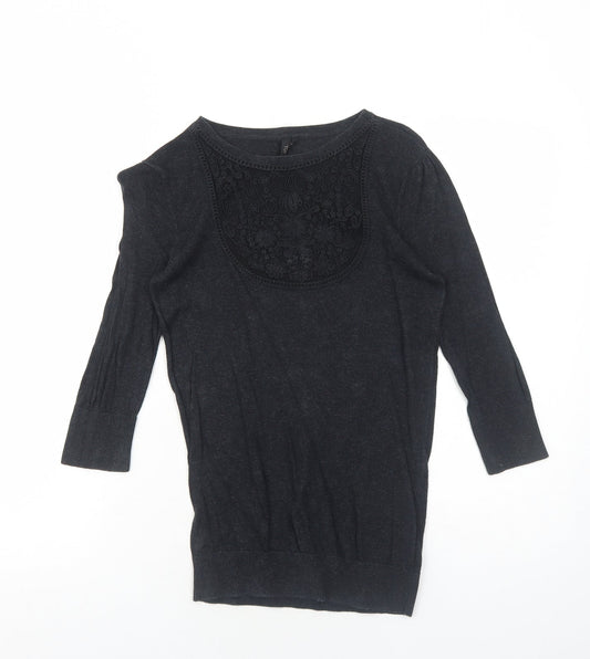 Topshop Womens Grey Round Neck Cotton Pullover Jumper Size 8 Pullover - Lace Front