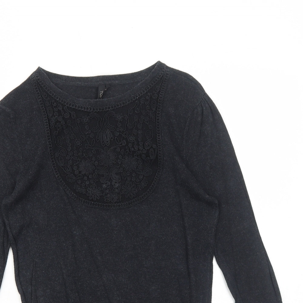 Topshop Womens Grey Round Neck Cotton Pullover Jumper Size 8 Pullover - Lace Front