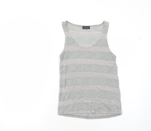 Topshop Womens Grey Striped Polyester Basic Tank Size 8 Scoop Neck