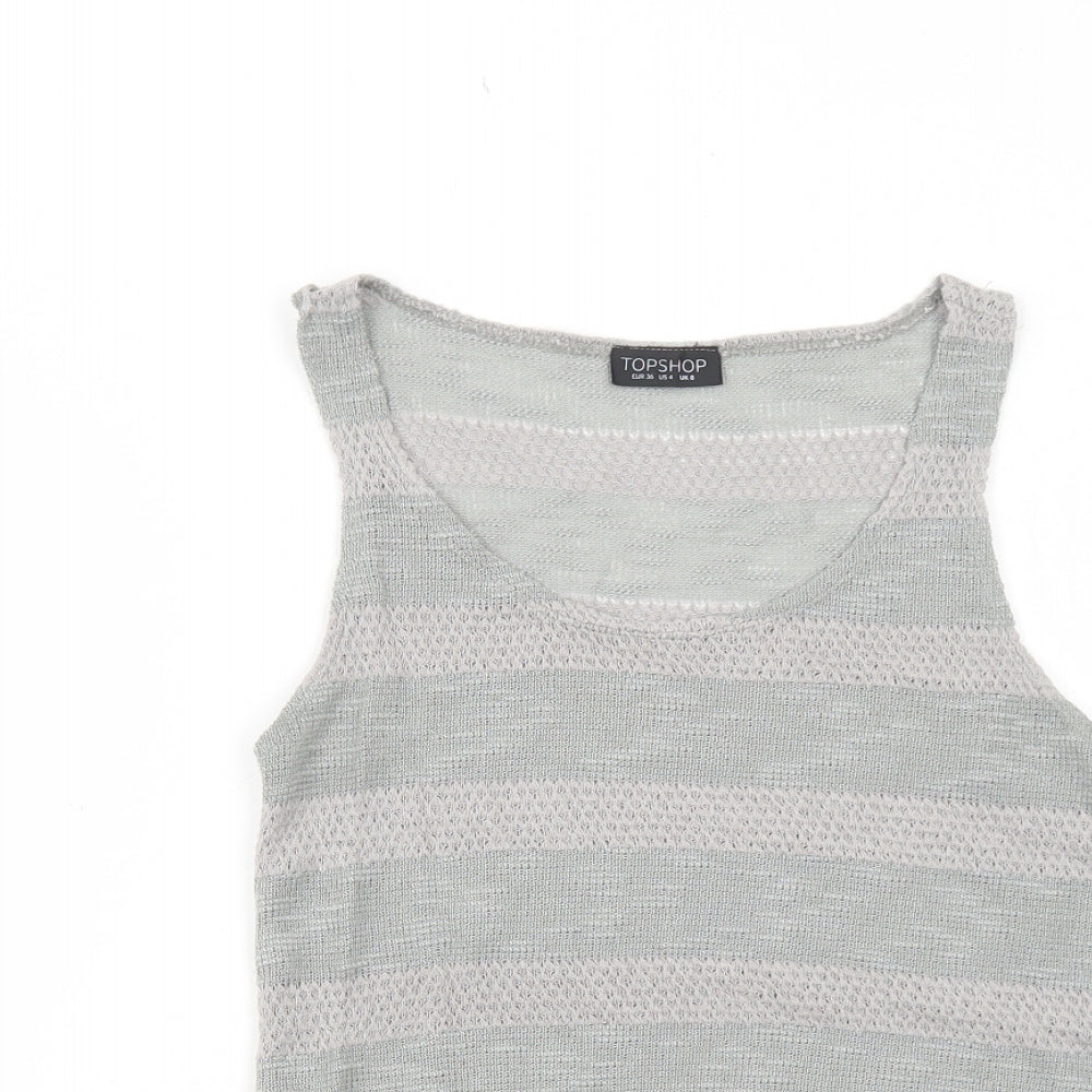 Topshop Womens Grey Striped Polyester Basic Tank Size 8 Scoop Neck