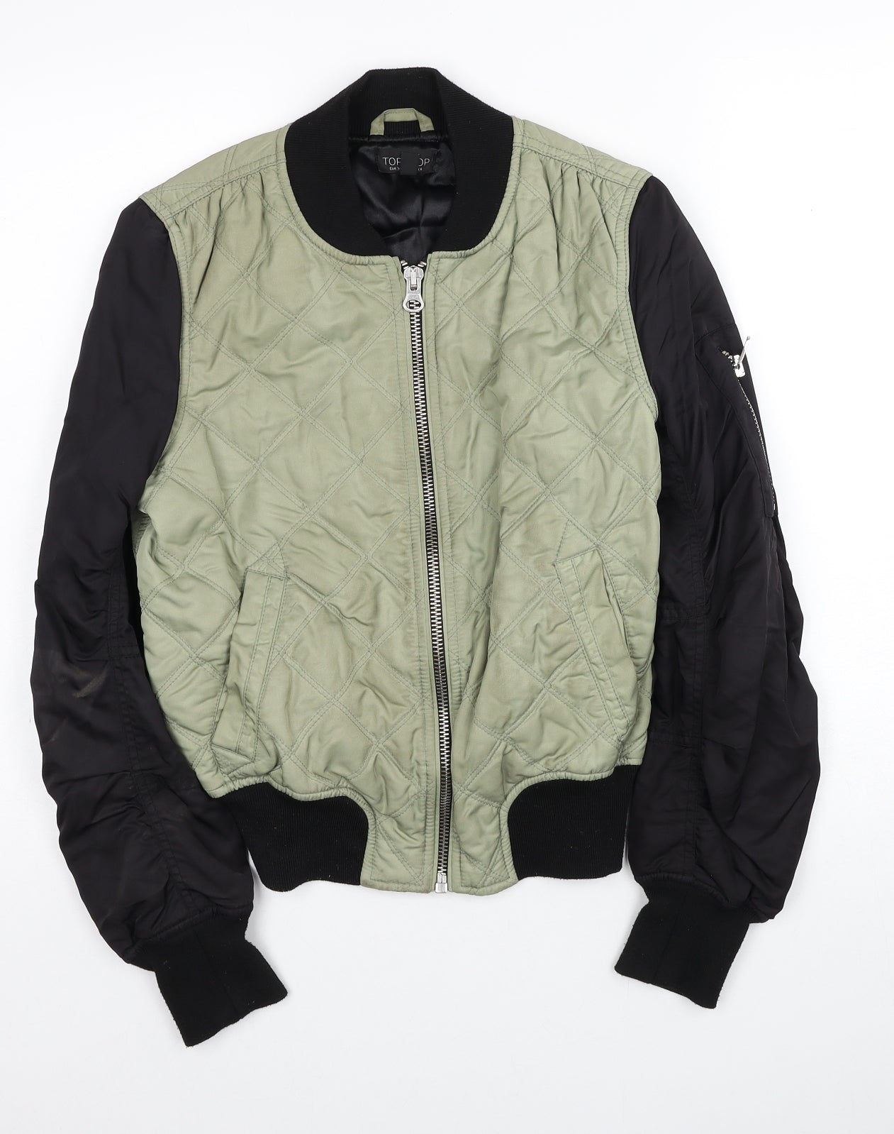 Topshop Womens Green Bomber Jacket Jacket Size 6 Zip
