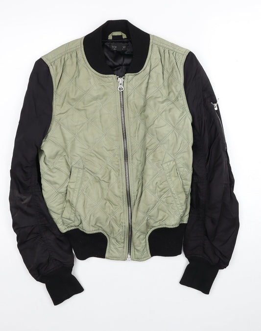 Topshop Womens Green Bomber Jacket Jacket Size 6 Zip