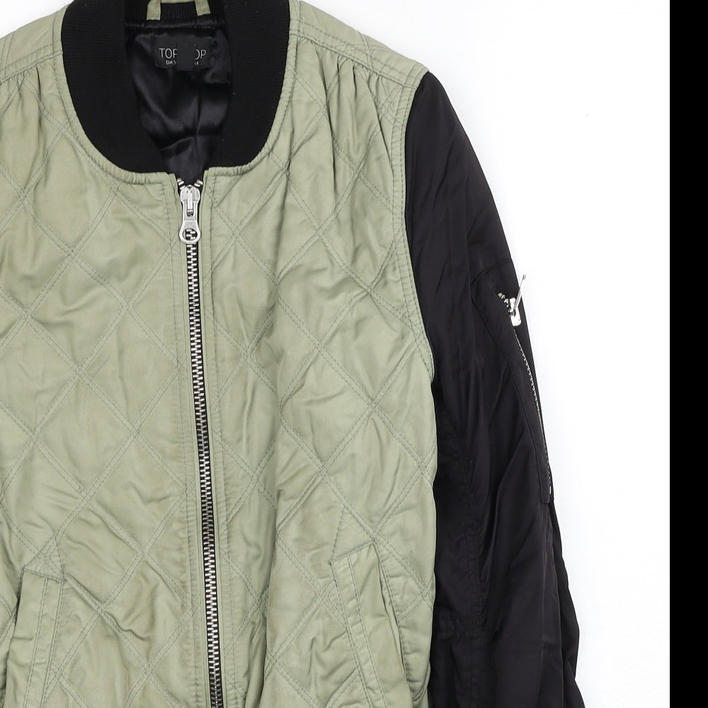 Topshop Womens Green Bomber Jacket Jacket Size 6 Zip