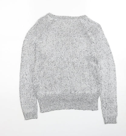 H&M Womens Silver Scoop Neck Polyester Pullover Jumper Size XS