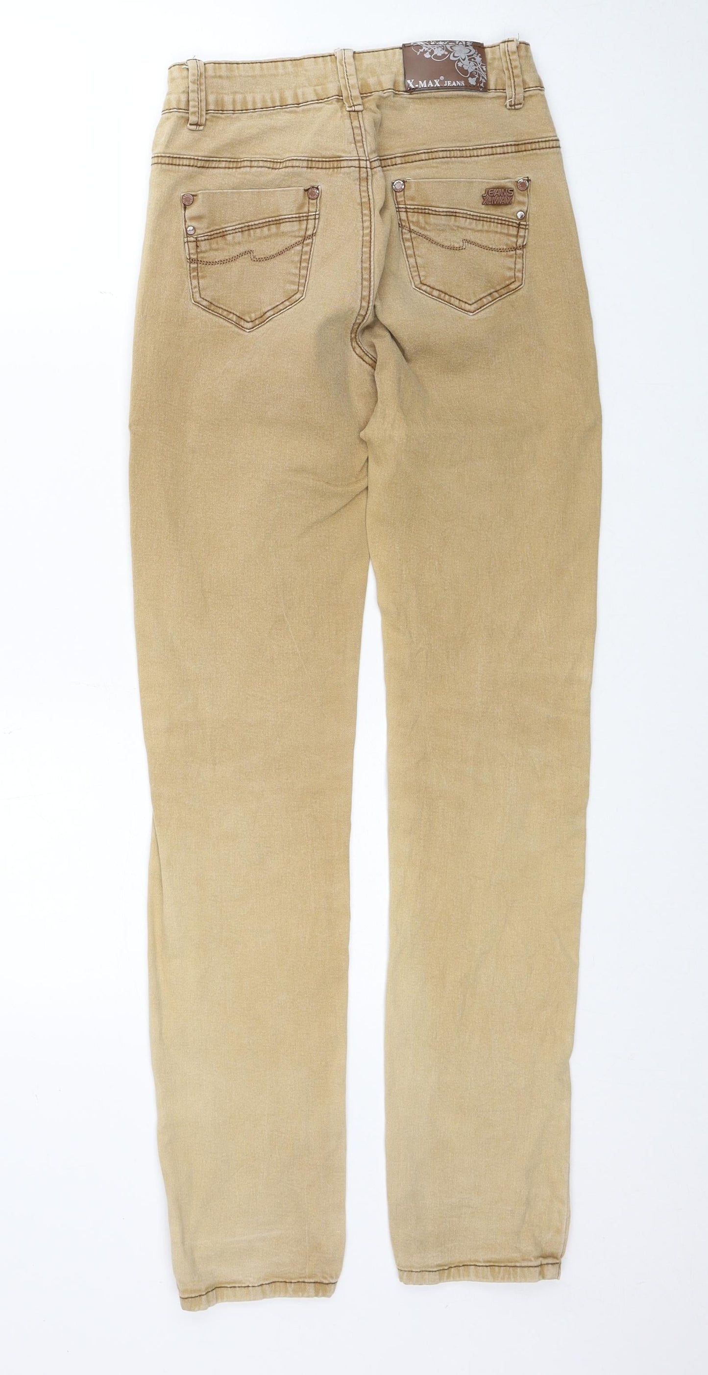 X-Max Womens Beige Cotton Straight Jeans Size S Regular Zip