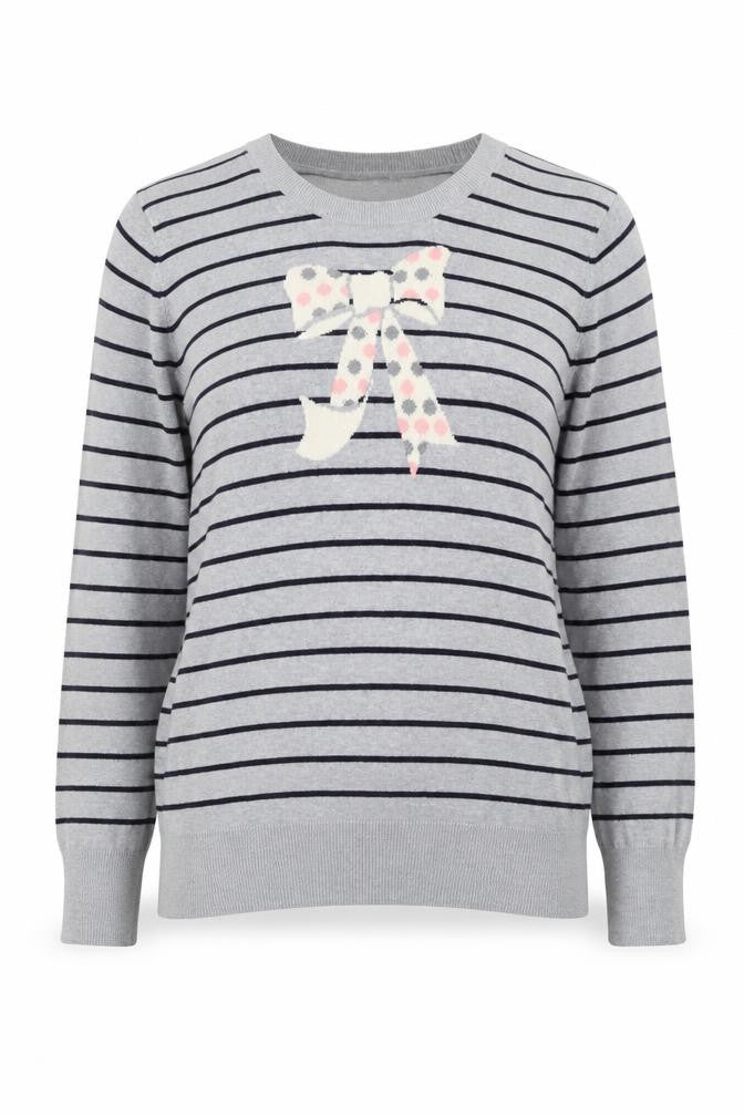 Oasis Womens Grey Round Neck Striped Cotton Pullover Jumper Size M - Ribbon