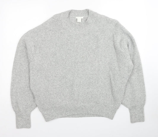 H&M Womens Grey Round Neck Acrylic Pullover Jumper Size L