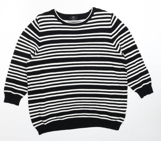 F&F Womens Black Round Neck Striped Viscose Pullover Jumper Size 16