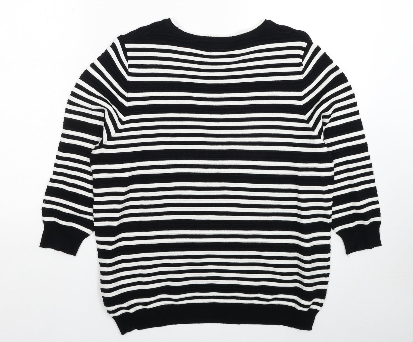 F&F Womens Black Round Neck Striped Viscose Pullover Jumper Size 16