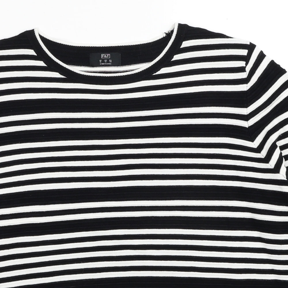 F&F Womens Black Round Neck Striped Viscose Pullover Jumper Size 16