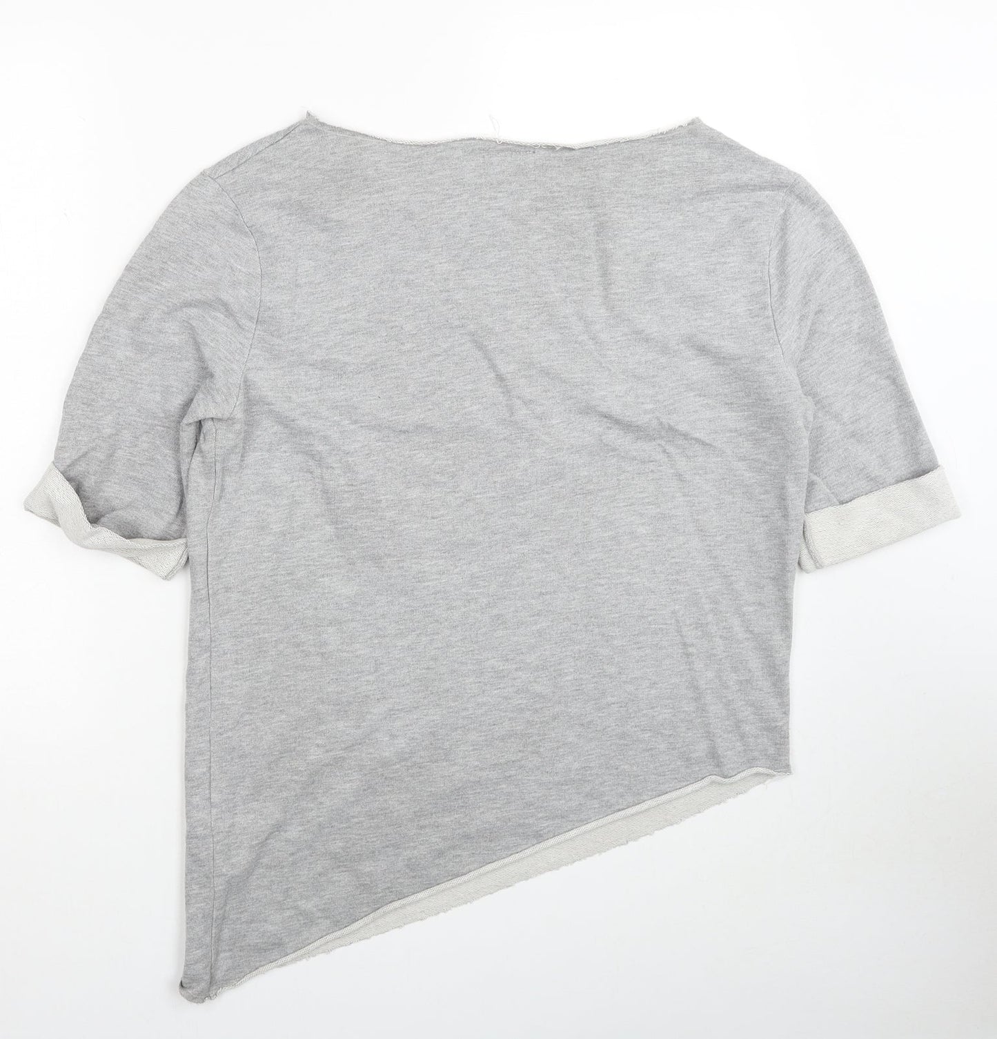 FLY53 Womens Grey Cotton Basic T-Shirt Size 12 Boat Neck - The Cobras, Asymmteric