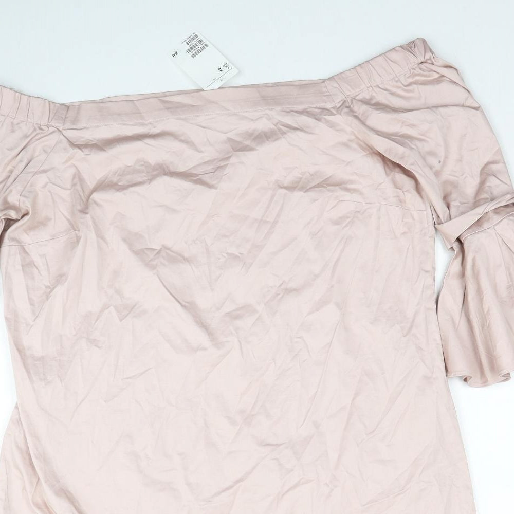 H&M Womens Pink Cotton A-Line Size 16 Off the Shoulder Pullover