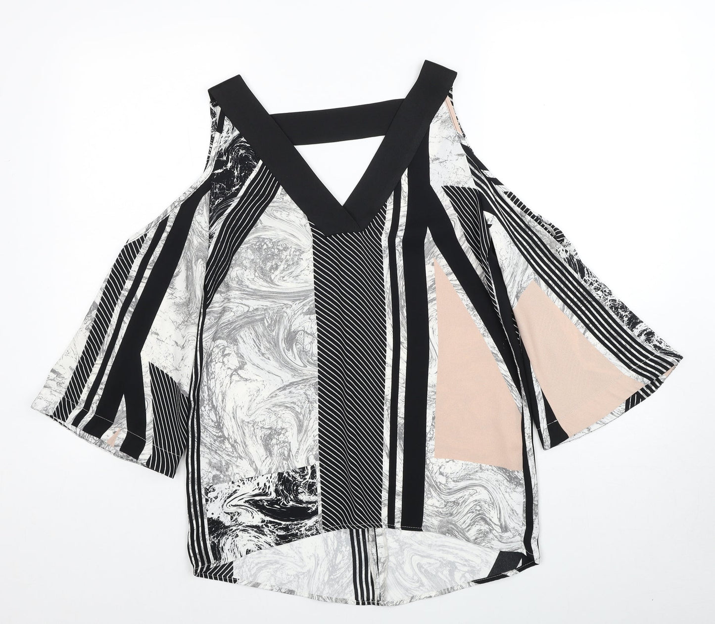 River Island Womens Multicoloured Geometric Polyester Basic Blouse Size 6 V-Neck - Cold Shoulder