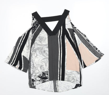 River Island Womens Multicoloured Geometric Polyester Basic Blouse Size 6 V-Neck - Cold Shoulder