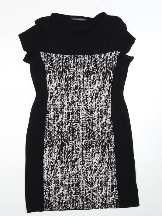 Reflections Womens Black Geometric Viscose A-Line Size 14 Round Neck Pullover