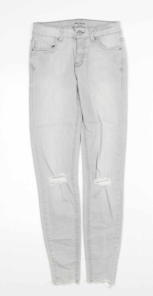 New Look Womens Grey Cotton Skinny Jeans Size 8 Regular Button