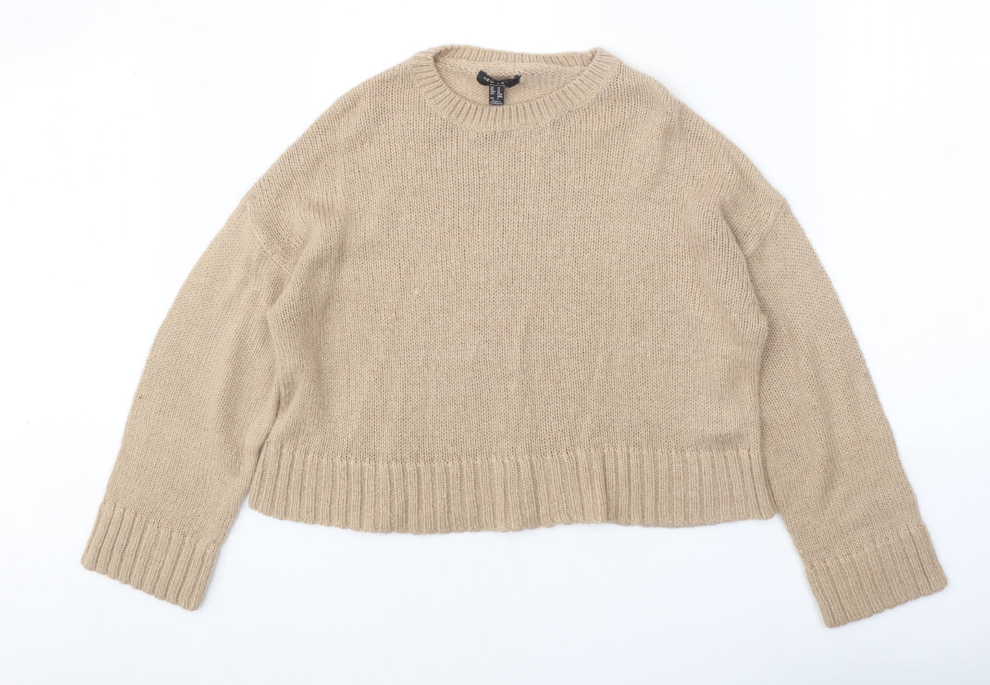 New Look Womens Beige Round Neck Acrylic Pullover Jumper Size M