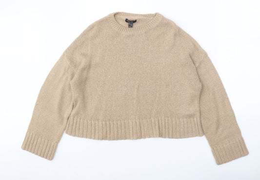 New Look Womens Beige Round Neck Acrylic Pullover Jumper Size M