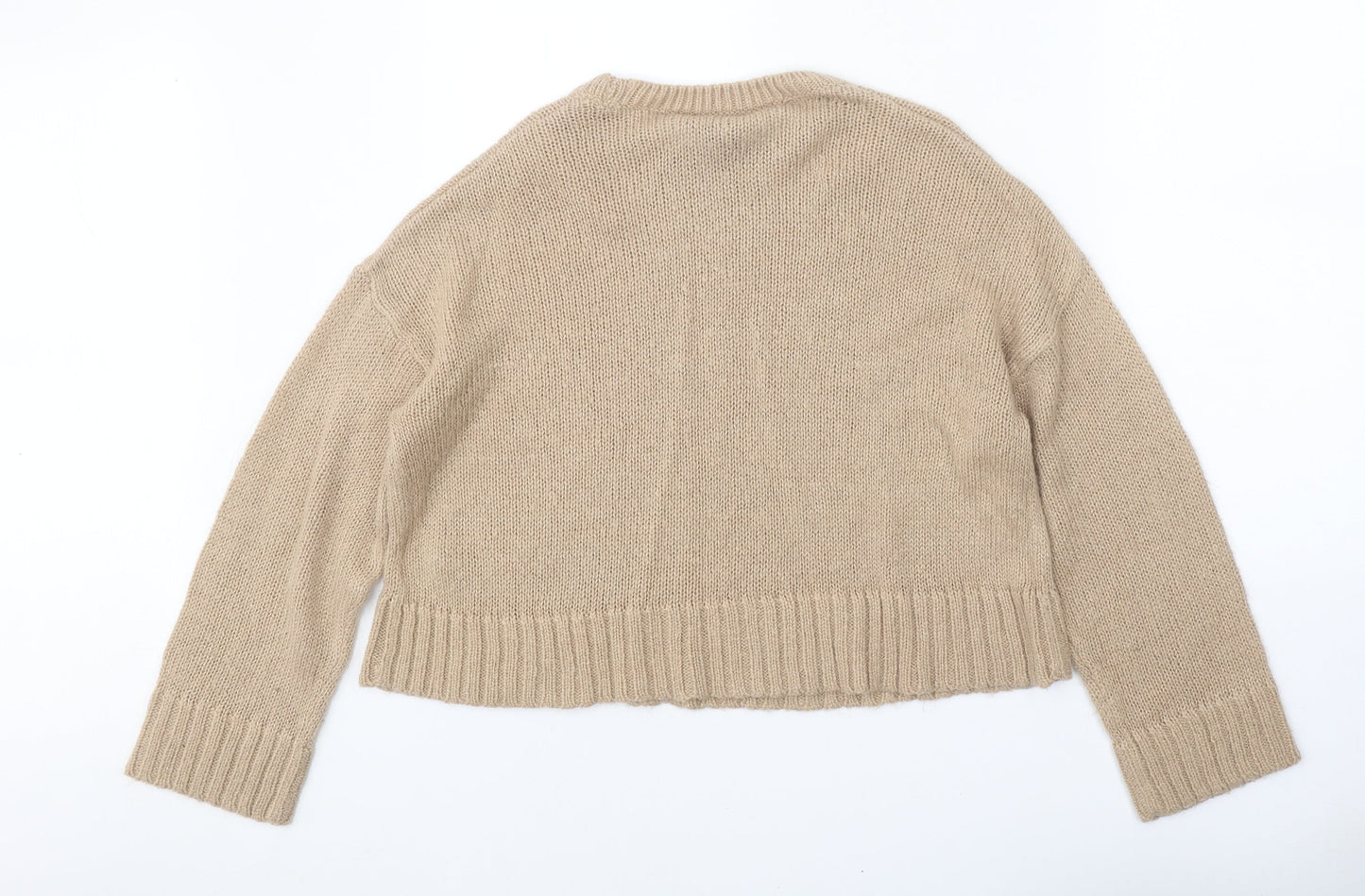 New Look Womens Beige Round Neck Acrylic Pullover Jumper Size M