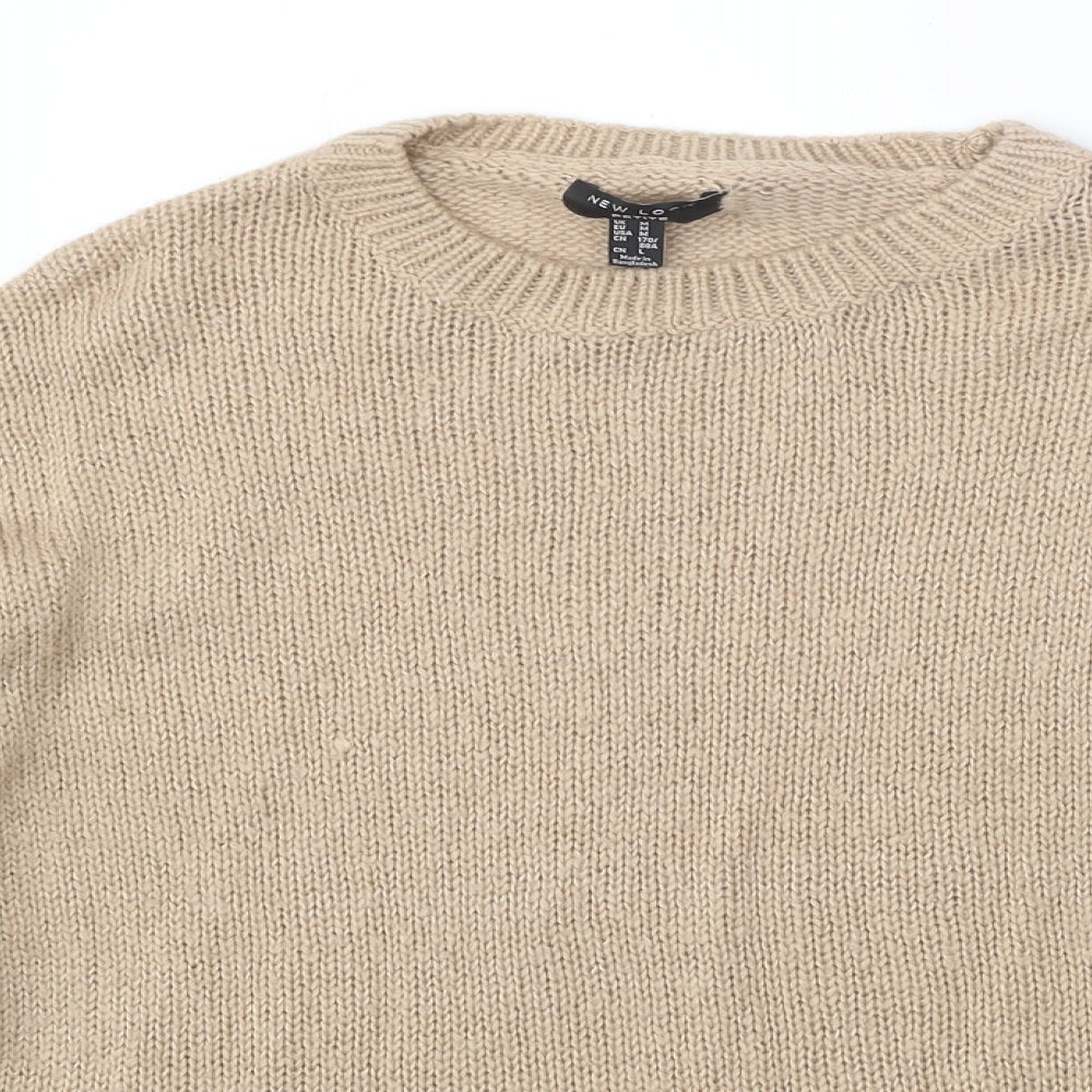 New Look Womens Beige Round Neck Acrylic Pullover Jumper Size M