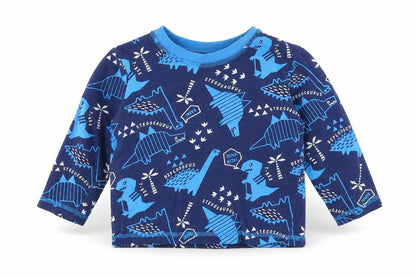Studio Boys Blue Geometric 100% Cotton Pullover T-Shirt Size 18-24 Months Round Neck Pullover - Dinosaur Print