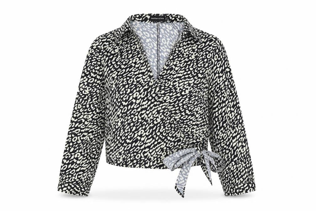 PRETTYLITTLETHING Womens Black Geometric Polyester Wrap Blouse Size 10 V-Neck