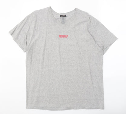Misspap Womens Grey Cotton Basic T-Shirt Size L Round Neck