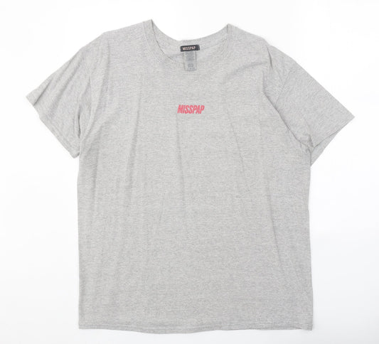 Misspap Womens Grey Cotton Basic T-Shirt Size L Round Neck