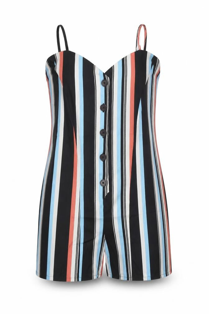 Studio Womens Black Striped Polyester Playsuit One-Piece Size 8 Button