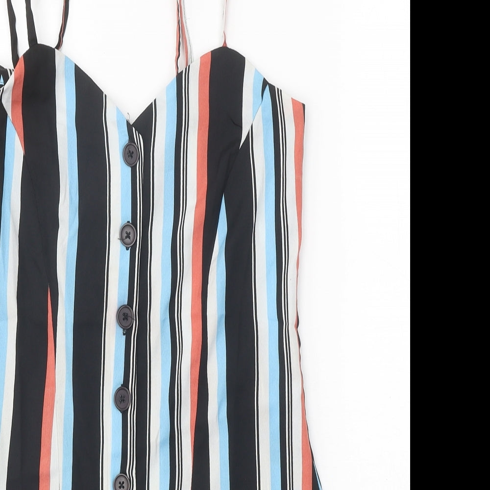 Studio Womens Black Striped Polyester Playsuit One-Piece Size 8 Button