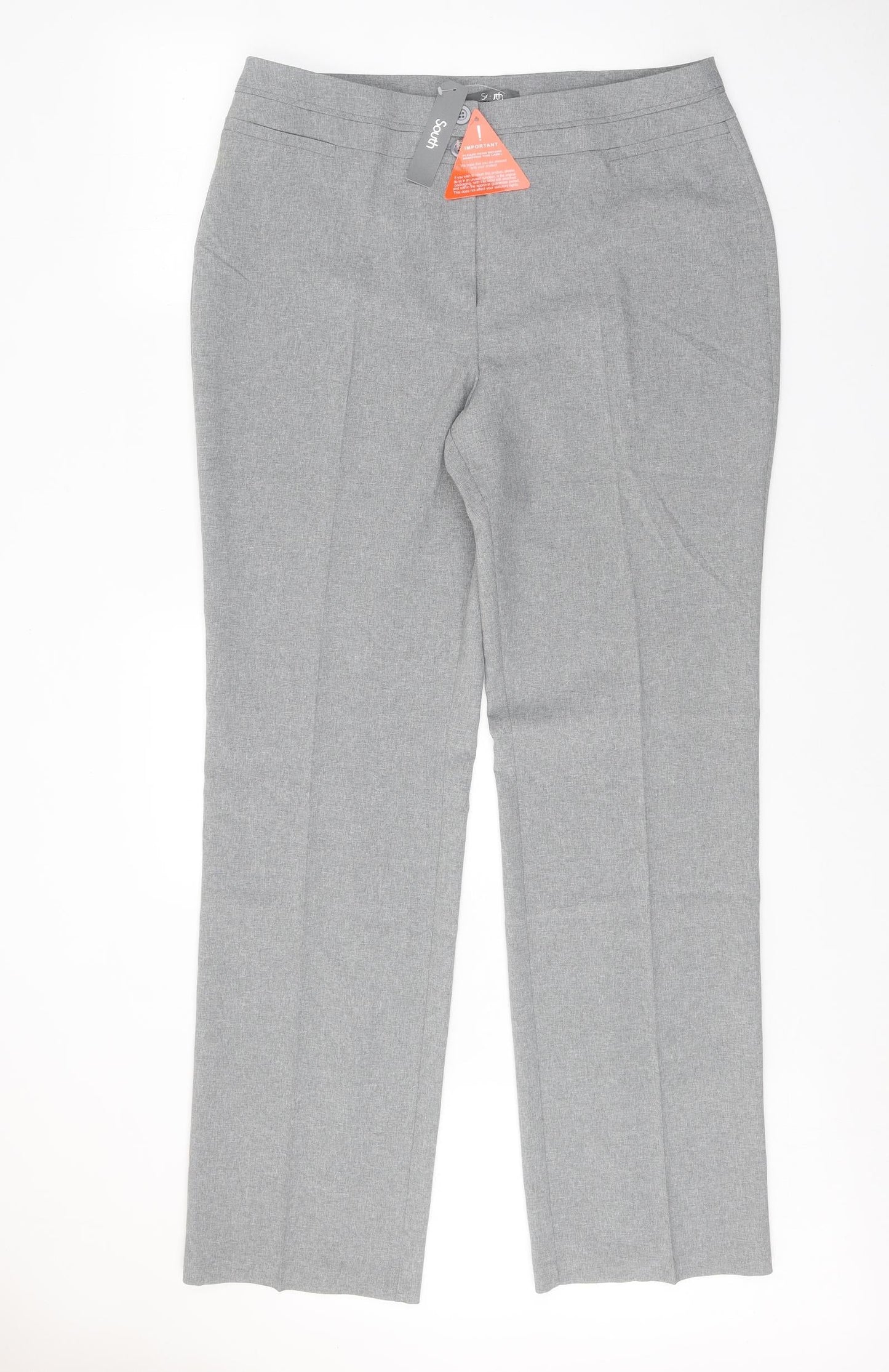South Womens Grey Polyester Trousers Size 16 Regular Zip