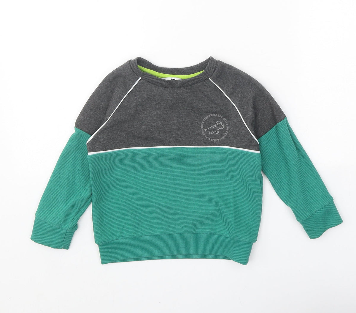 Very Boys Green Colourblock Cotton Pullover Sweatshirt Size 2-3 Years Pullover - Dinosaur
