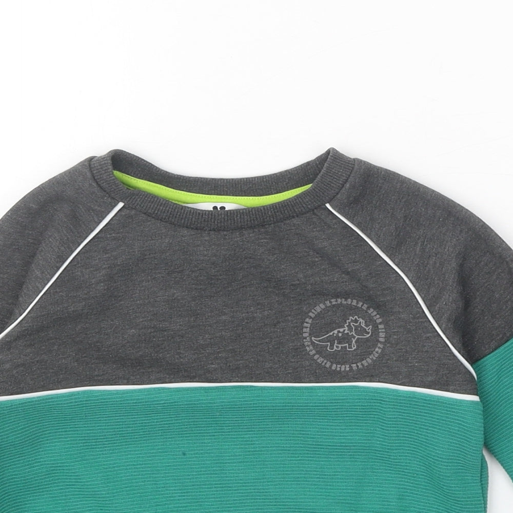 Very Boys Green Colourblock Cotton Pullover Sweatshirt Size 2-3 Years Pullover - Dinosaur