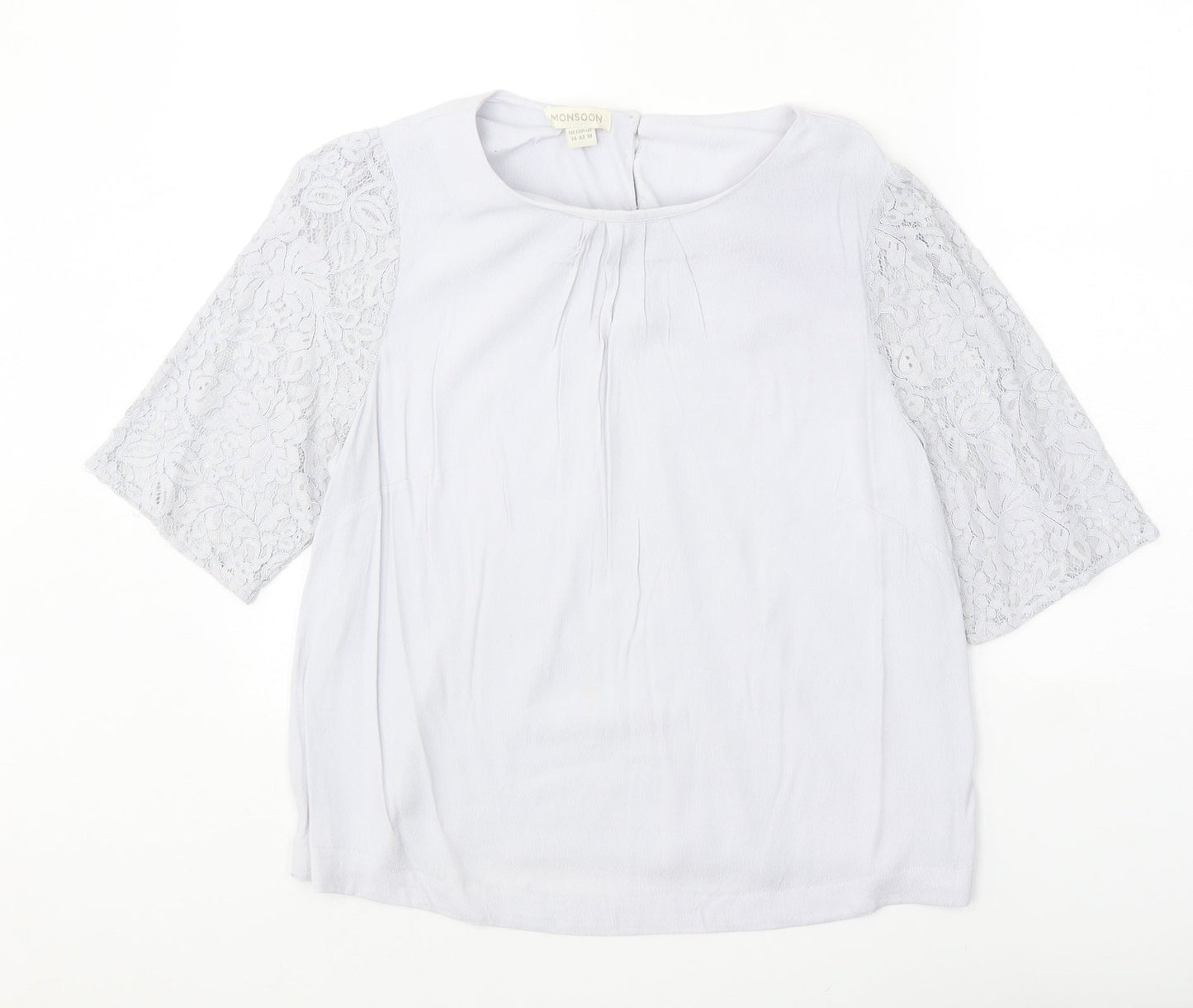 Monsoon Womens Grey Polyester Basic Blouse Size 14 Round Neck - Lace Detail