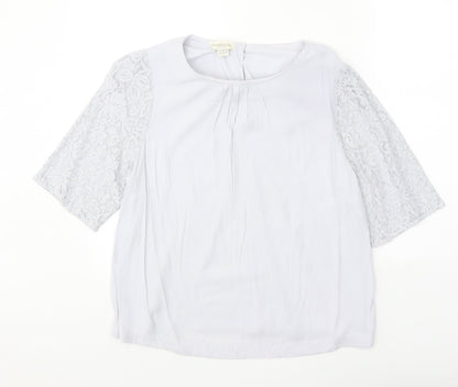 Monsoon Womens Grey Polyester Basic Blouse Size 14 Round Neck - Lace Detail
