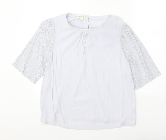 Monsoon Womens Grey Polyester Basic Blouse Size 14 Round Neck - Lace Detail
