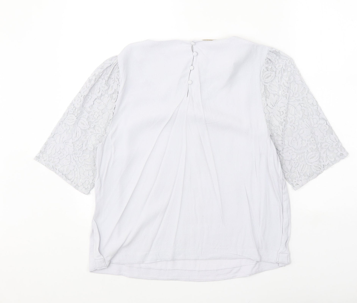 Monsoon Womens Grey Polyester Basic Blouse Size 14 Round Neck - Lace Detail