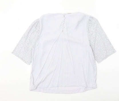 Monsoon Womens Grey Polyester Basic Blouse Size 14 Round Neck - Lace Detail