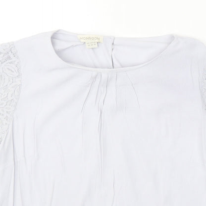 Monsoon Womens Grey Polyester Basic Blouse Size 14 Round Neck - Lace Detail