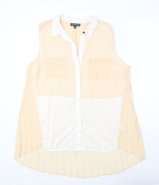Warehouse Womens Beige Polyester Basic Tank Size 16 Collared