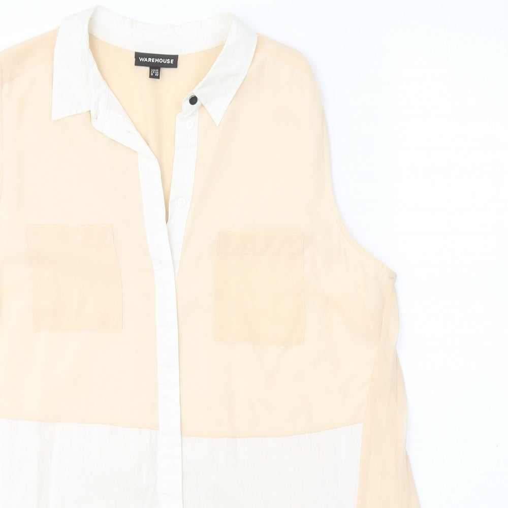Warehouse Womens Beige Polyester Basic Tank Size 16 Collared