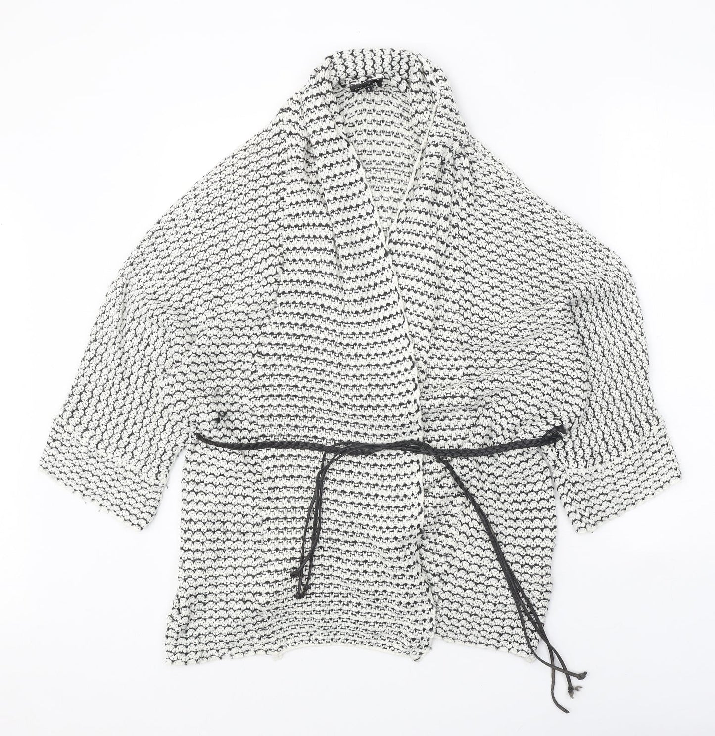 New Look Womens White Collared Geometric Acrylic Cardigan Jumper Size S