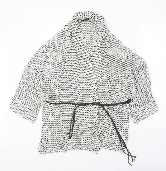 New Look Womens White Collared Geometric Acrylic Cardigan Jumper Size S