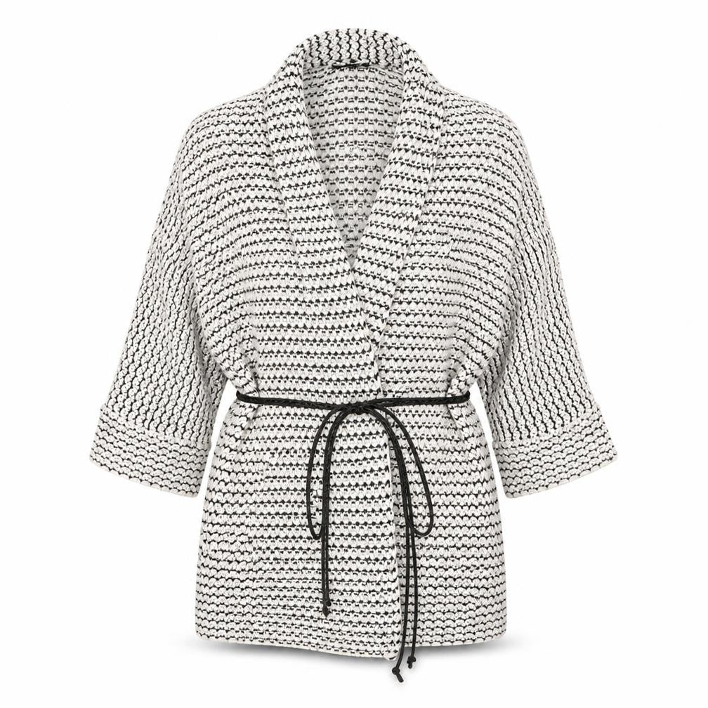 New Look Womens White Collared Geometric Acrylic Cardigan Jumper Size S
