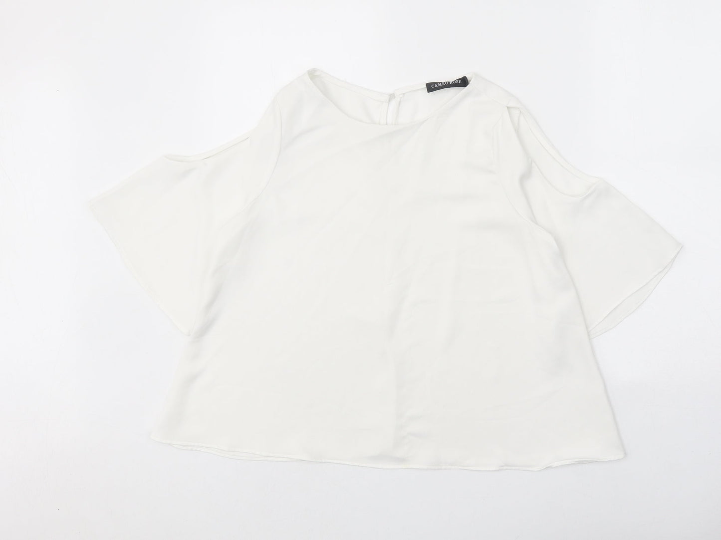 Cameo Rose Womens White Polyester Basic Blouse Size 10 Round Neck - Cold Shoulder