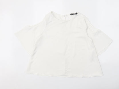 Cameo Rose Womens White Polyester Basic Blouse Size 10 Round Neck - Cold Shoulder