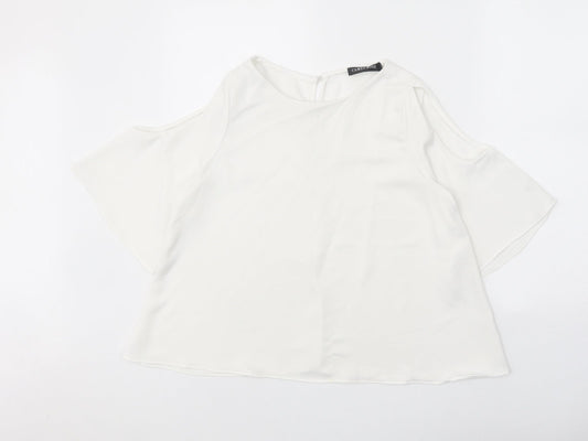 Cameo Rose Womens White Polyester Basic Blouse Size 10 Round Neck - Cold Shoulder